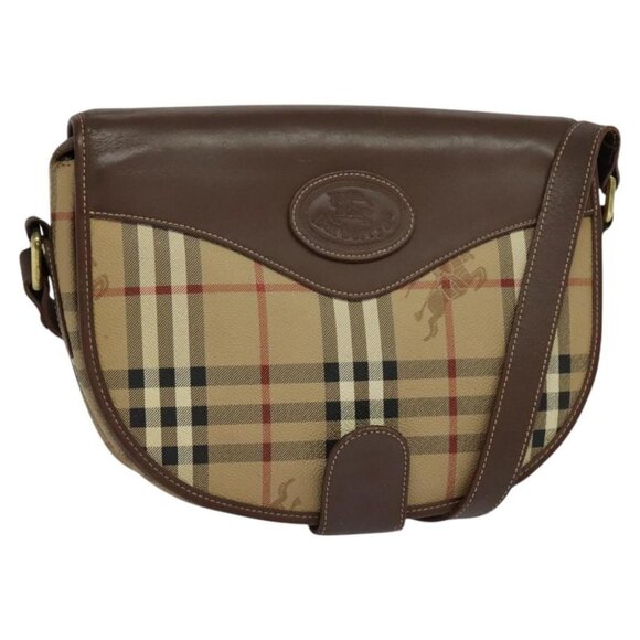 Burberrys Nova Check Shoulder Bag PVC Leather Beige Auth KD064 - Picture 1 of 16